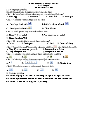 Đề kiểm tra học kỳ II môn Tin học Lớp 6 (Lý thuyết) - Năm học 2019-2020